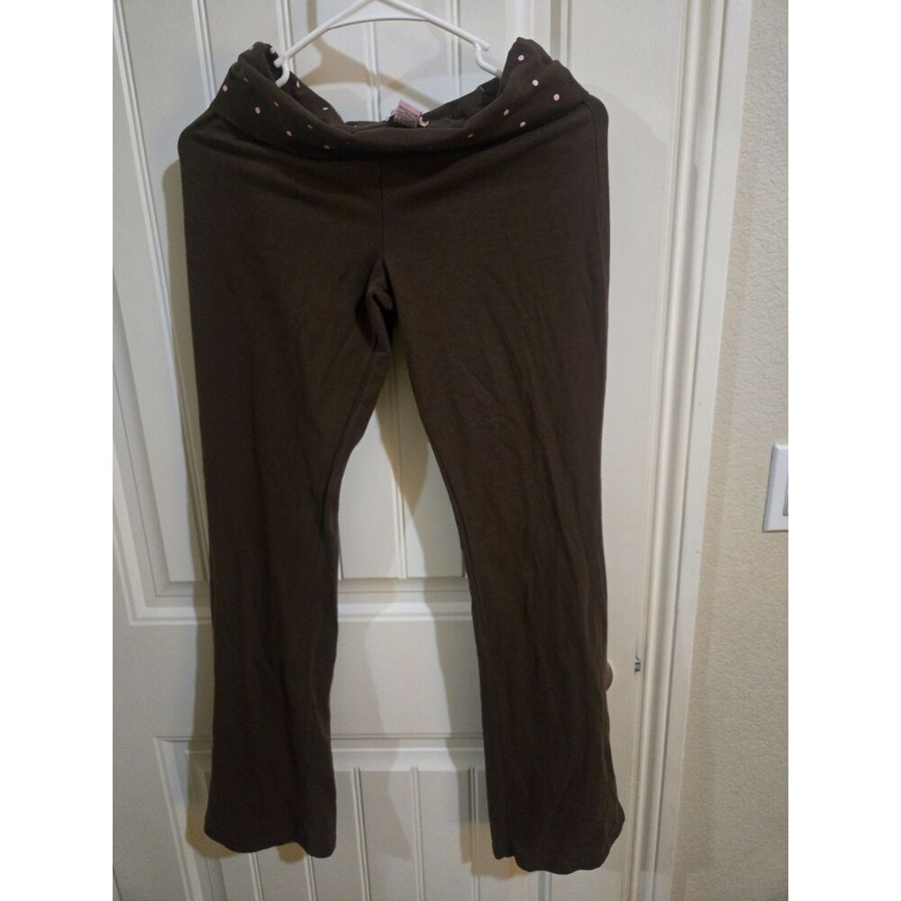 Girlhood Society Women’s M Brown Foldover Yoga Pants Pink Polka Dot Flare